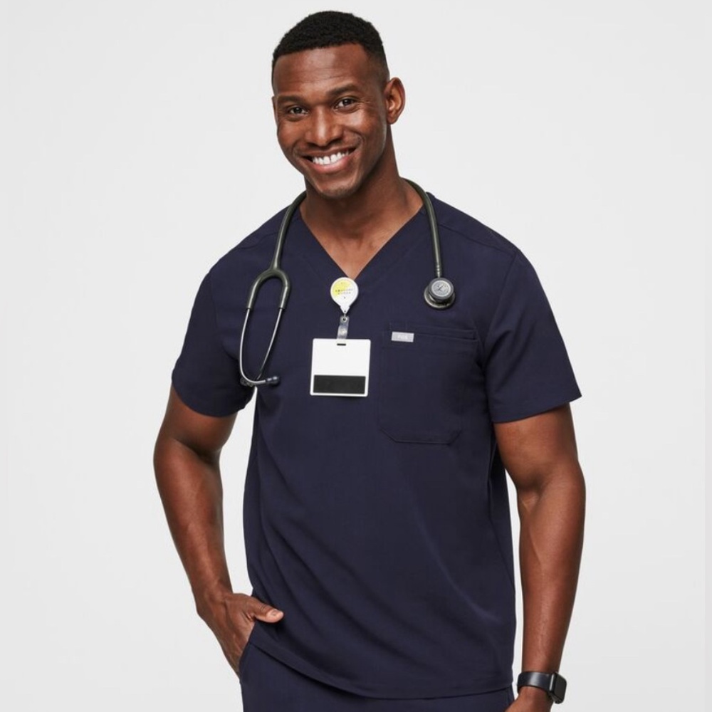 Navy blue Figs XL Leon Two Pocket Top